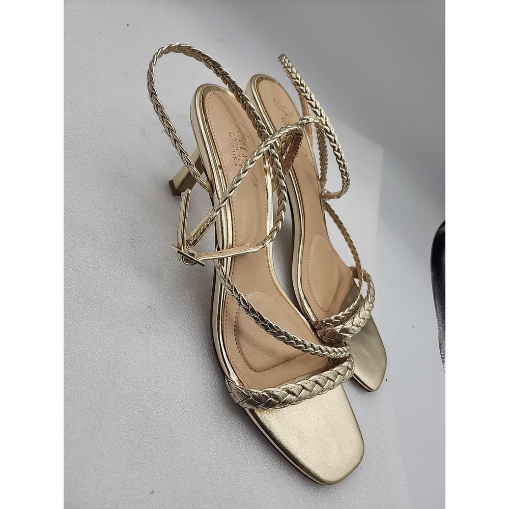 Jewel BADGLEY MISCHKA Ankle Wrap Strap Light Gold Low Heels Size 8.5 - Picture 2 of 8